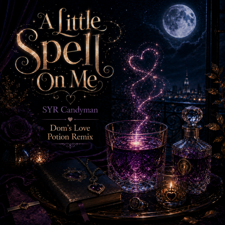 A Little Spell On Me (Dom's Love Potion Remix) - an open window with moonlight on a rocks glass filled with a pink fluid