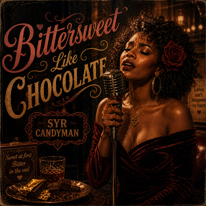 Bittersweet Like Chocolate Album Art - woman singing into old-fashioned microphone