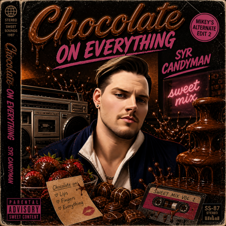 Chocolate On Everything Mikey's Alternate Edit 2 Cover art - SYR Candyman surrounded by chocolate and cassette tapes with 1980 boombox