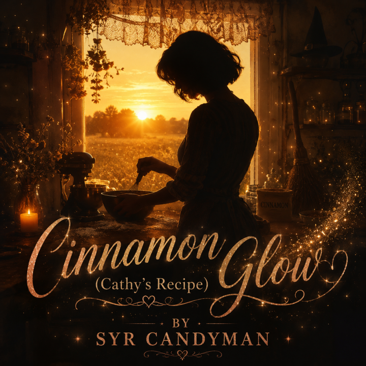 Cinnamon Glow Album Cover (Cathy's Recipe) - woman baking at dawn in silohette