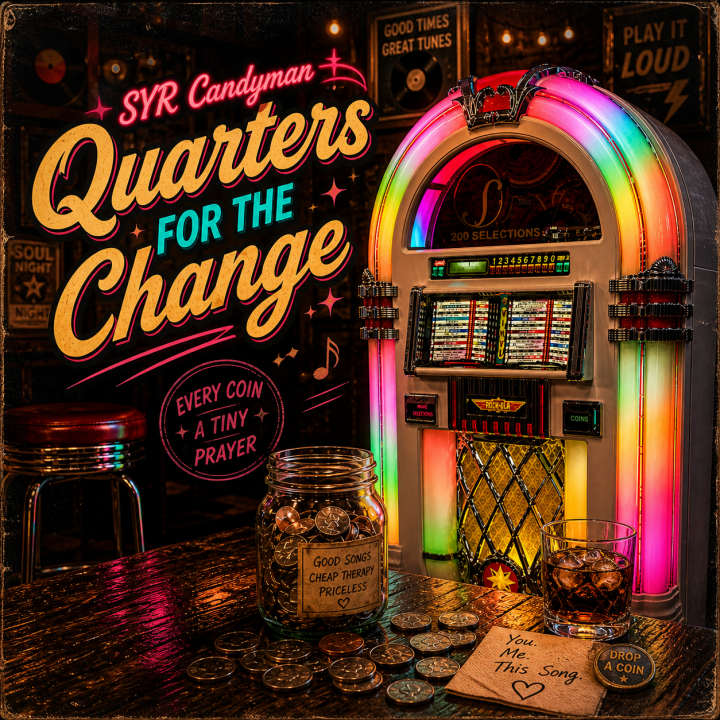 Quarters For The Change Album Cover - jukebox surrounded by quarters